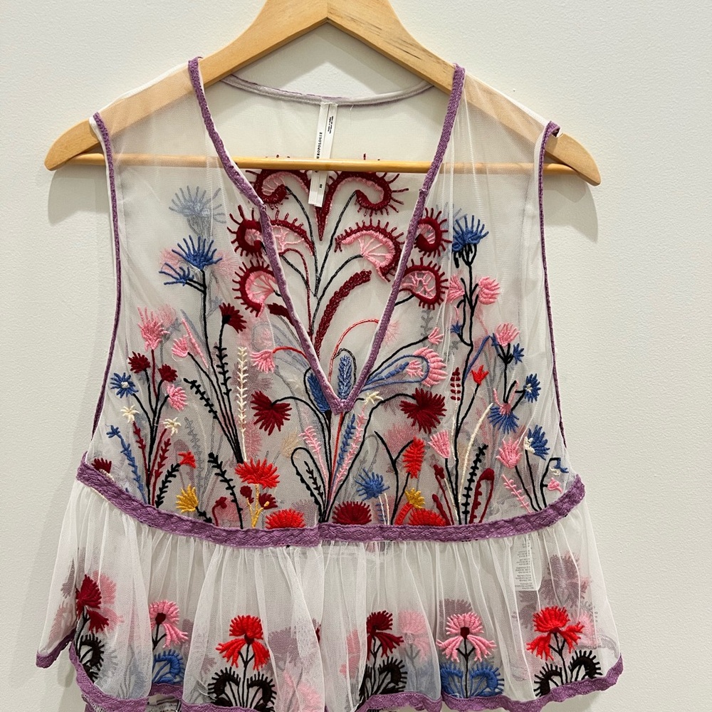 Anthropologie Floral Embroidered Sleeveless Top